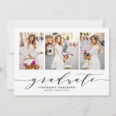 Zwarte Dainty Script Drie Foto Afstuderen Aankondiging (Voorkant)
