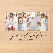 Zwarte Dainty Script Drie Foto Afstuderen Acryl Uitnodigingen (Voorkant)