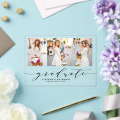 Zwarte Dainty Script Drie Foto Afstuderen Acryl Uitnodigingen (Insitu (Huwelijk))