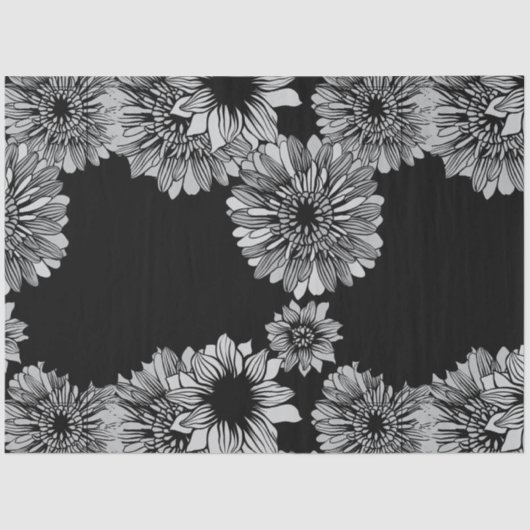  zwarte Daisy Bloemen Decoupage Tissuepapier (Voorkant)