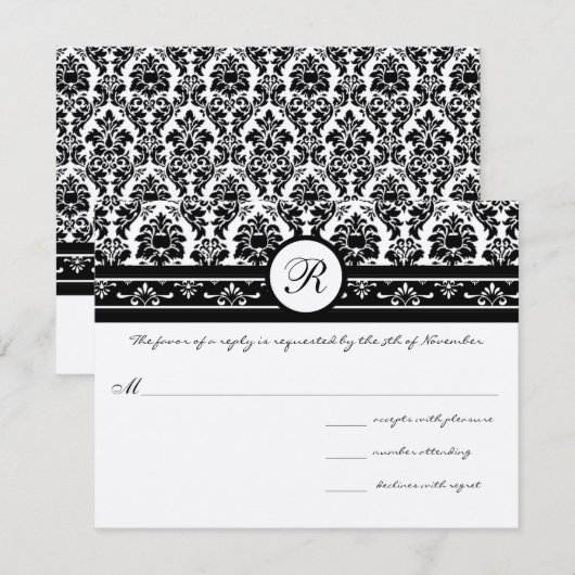  Zwarte Damasgrenzen RSVP Kaartje (Voorkant / Achterkant)