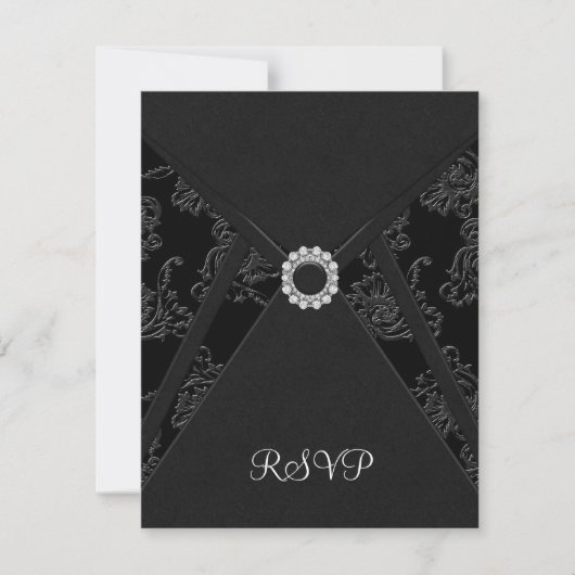Zwarte Damask Black RSVP-kaart RSVP Kaartje (Voorkant)