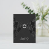 Zwarte Damask Black RSVP-kaart RSVP Kaartje (Staand voorkant)