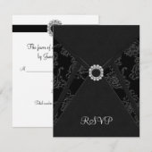 Zwarte Damask Black RSVP-kaart RSVP Kaartje (Voorkant / Achterkant)