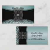 Zwarte Damask Blauwgroen Blauwe Visitekaartjes (Voorkant / Achterkant)