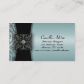 Zwarte Damask Blauwgroen Blauwe Visitekaartjes (Achterkant)