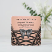 Zwarte Damask Corset Lingerie Shower Aankondiging (Staand voorkant)