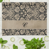 Zwarte Damask Dark Pattern Strip Theedoek (Gevouwen)