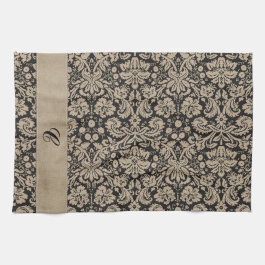 Zwarte Damask Dark Pattern Strip Theedoek (Horizontaal)