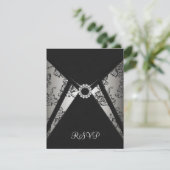 Zwarte Damask Elegant RSVP-kaart RSVP Kaartje (Staand voorkant)
