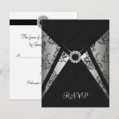 Zwarte Damask Elegant RSVP-kaart RSVP Kaartje (Voorkant / Achterkant)