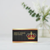 Zwarte Damask Faux Gold Foil Red Crown Visitekaartje (Staand voorkant)