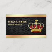Zwarte Damask Faux Gold Foil Red Crown Visitekaartje (Voorkant)