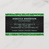 Zwarte Damask Faux Green Glitter Royal Crown Visitekaartje (Achterkant)