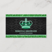 Zwarte Damask Faux Green Glitter Royal Crown Visitekaartje (Voorkant)