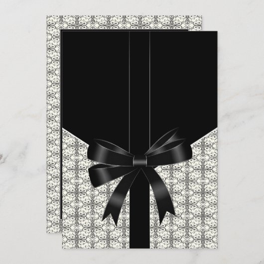 Zwarte Damask Lace Bow Wedding 5x7 Uitnodigingen (Voorkant / Achterkant)