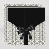Zwarte Damask Lace Bow Wedding Kaart (Voorkant / Achterkant)