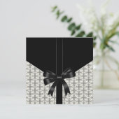 Zwarte Damask Lace Bow Wedding Kaart (Staand voorkant)