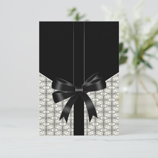 Zwarte Damask Lace Bow Zwart Wit RSVP (Staand voorkant)