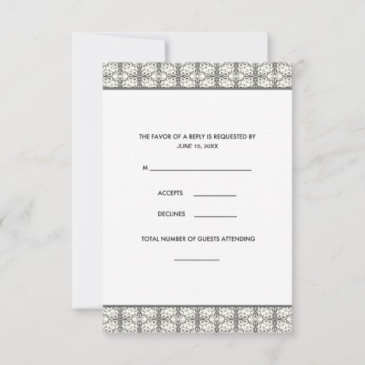 Zwarte Damask Lace Bow Zwart Wit RSVP (Achterkant)