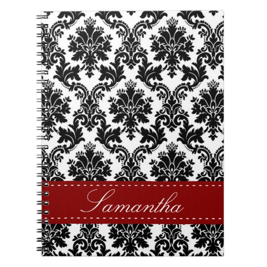 Zwarte Damask Lace Broquade Brocade Spiral Notitie Notitieboek (Voorkant)