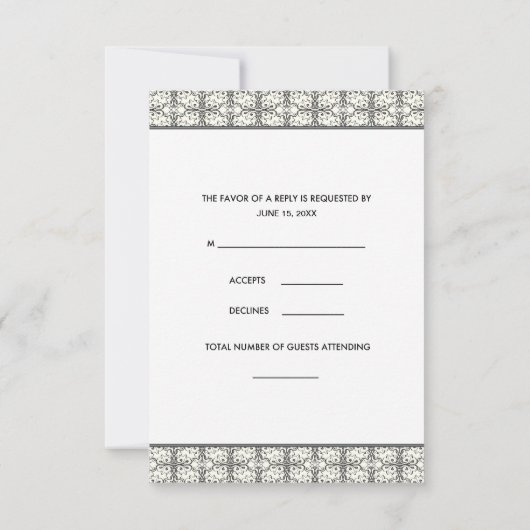Zwarte Damask Lace Diamond Wedding RSVP Kaarten (Achterkant)