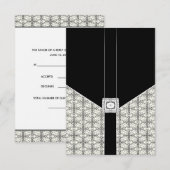 Zwarte Damask Lace Diamond Wedding RSVP Kaarten Kaartje (Voorkant / Achterkant)