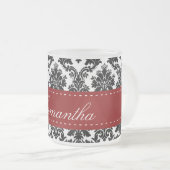 Zwarte Damask Lace Frosted Glass Coffee Mok Cup (Voorkant rechts)