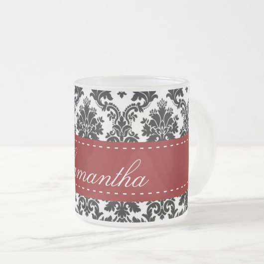 Zwarte Damask Lace Frosted Glass Coffee Mok Cup (Voorkant rechts)