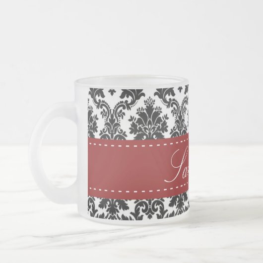 Zwarte Damask Lace Frosted Glass Coffee Mok Cup (Links)