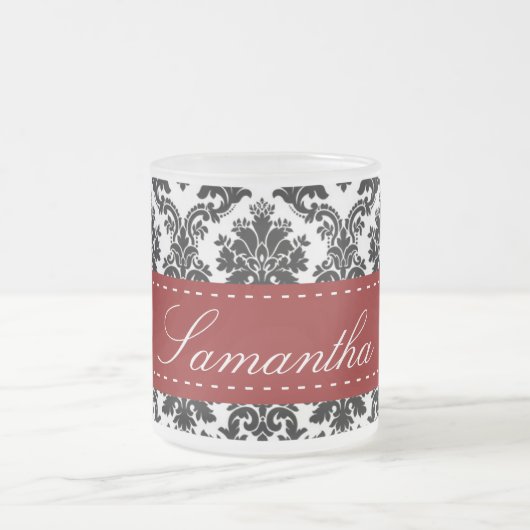 Zwarte Damask Lace Frosted Glass Coffee Mok Cup (Center)