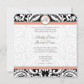 Zwarte Damask met Coral & Gray Wedding Invitations Kaart (Voorkant)