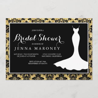 Zwarte Damask met Gouden Glitter Vrijgezellenfeest Kaart