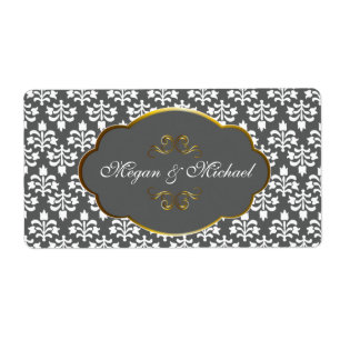 Zwarte Damask met gouden lijst Etiket