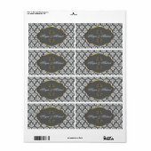 Zwarte Damask met gouden lijst Etiket (Full Sheet)