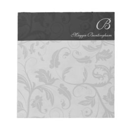 Zwarte Damask met naam en monogram Notitieblok