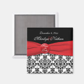 Zwarte Damask met Poppy Red Save the Date Magnet (Voorkant / Achterkant)
