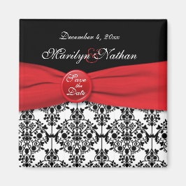 Zwarte Damask met Poppy Red Save the Date Magnet