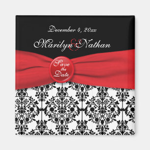 Zwarte Damask met Poppy Red Save the Date Magnet