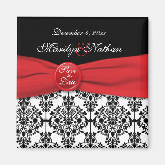 Zwarte Damask met Poppy Red Save the Date Magnet