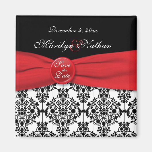 Zwarte Damask met Poppy Red Save the Date Magnet (Voorkant)