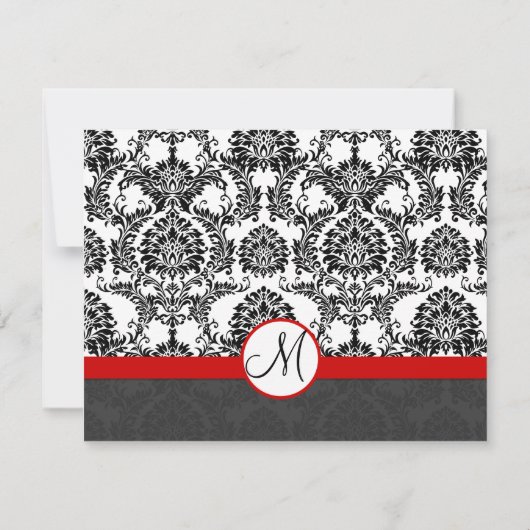 Zwarte Damask met Rode Trim Weddenschap Kaart (Achterkant)