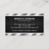 Zwarte Damask Metallic Steel Zilveren Kroon Visitekaartje (Achterkant)