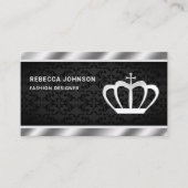 Zwarte Damask Metallic Steel Zilveren Kroon Visitekaartje (Voorkant)