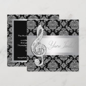 Zwarte Damask Muziek Treble Clef Overweging Uitnod Kaart (Voorkant / Achterkant)