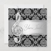 Zwarte Damask Muziek Treble Clef Overweging Uitnod Kaart (Voorkant)