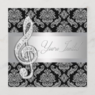 Zwarte Damask Muziek Treble Clef Overweging Uitnod Kaart