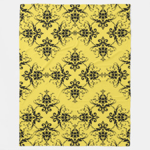 Zwarte Damask op Geel  Patroon Fleece Deken