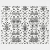 Zwarte Damask op White Fleece Deken (Voorkant (Horizontaal))