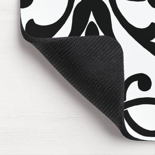 Zwarte Damask op White Muismat (Hoek)